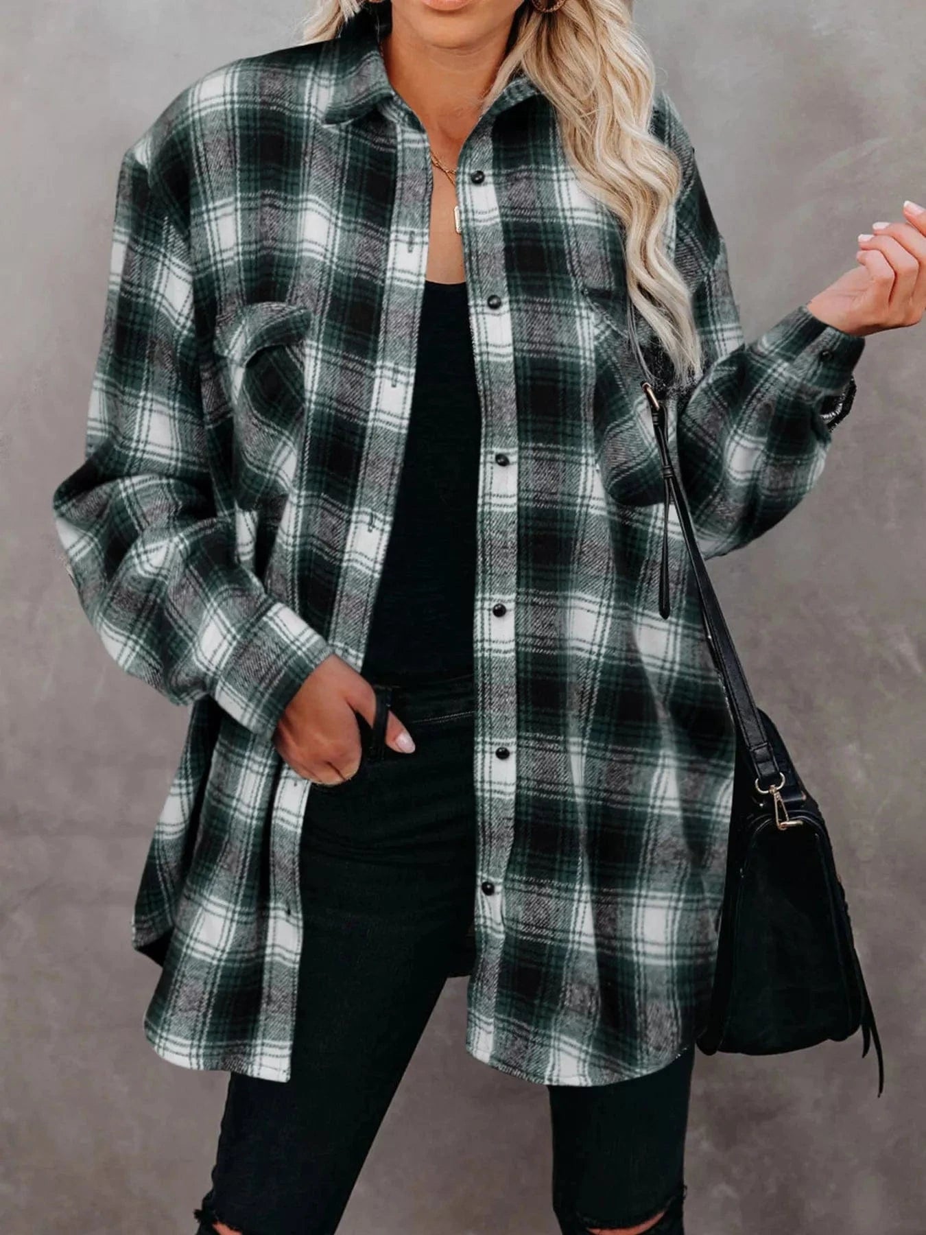 Full Size Plaid Button - Up Long Sleeve Shirt Plus Size - ShalayeFashion