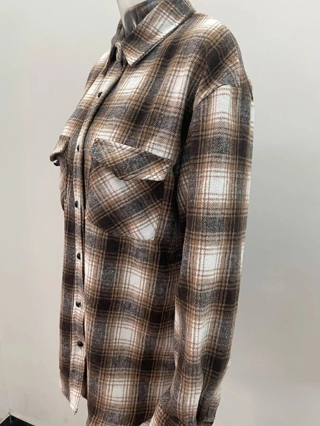 Full Size Plaid Button - Up Long Sleeve Shirt Plus Size - ShalayeFashion