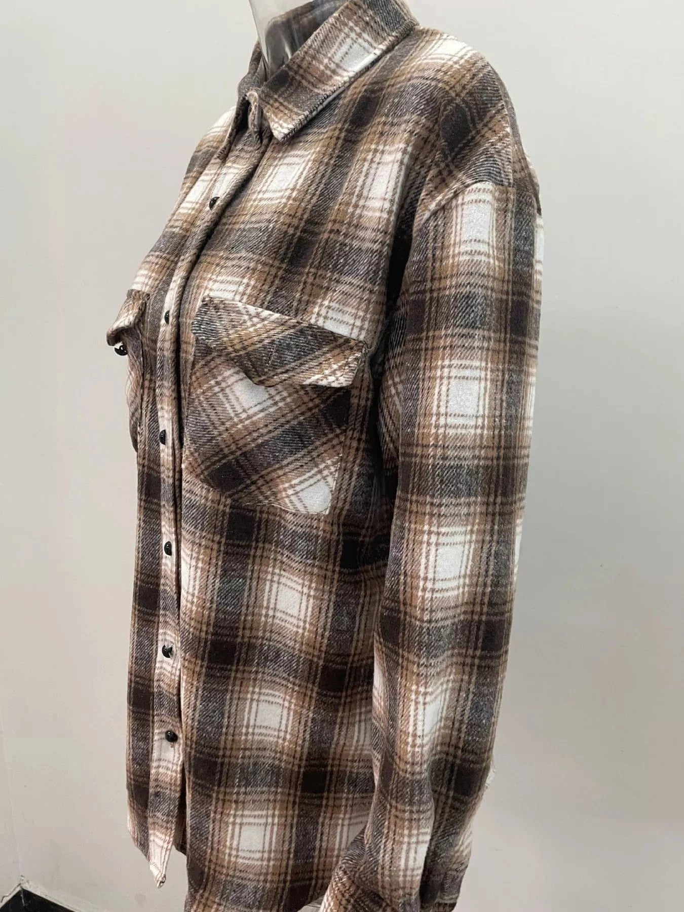 Full Size Plaid Button - Up Long Sleeve Shirt Plus Size - ShalayeFashion