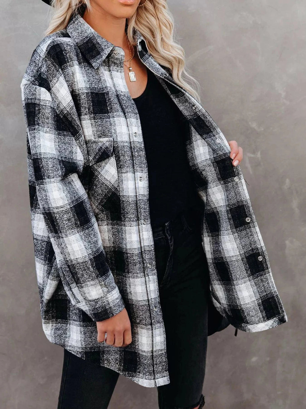 Full Size Plaid Button - Up Long Sleeve Shirt Plus Size - ShalayeFashion