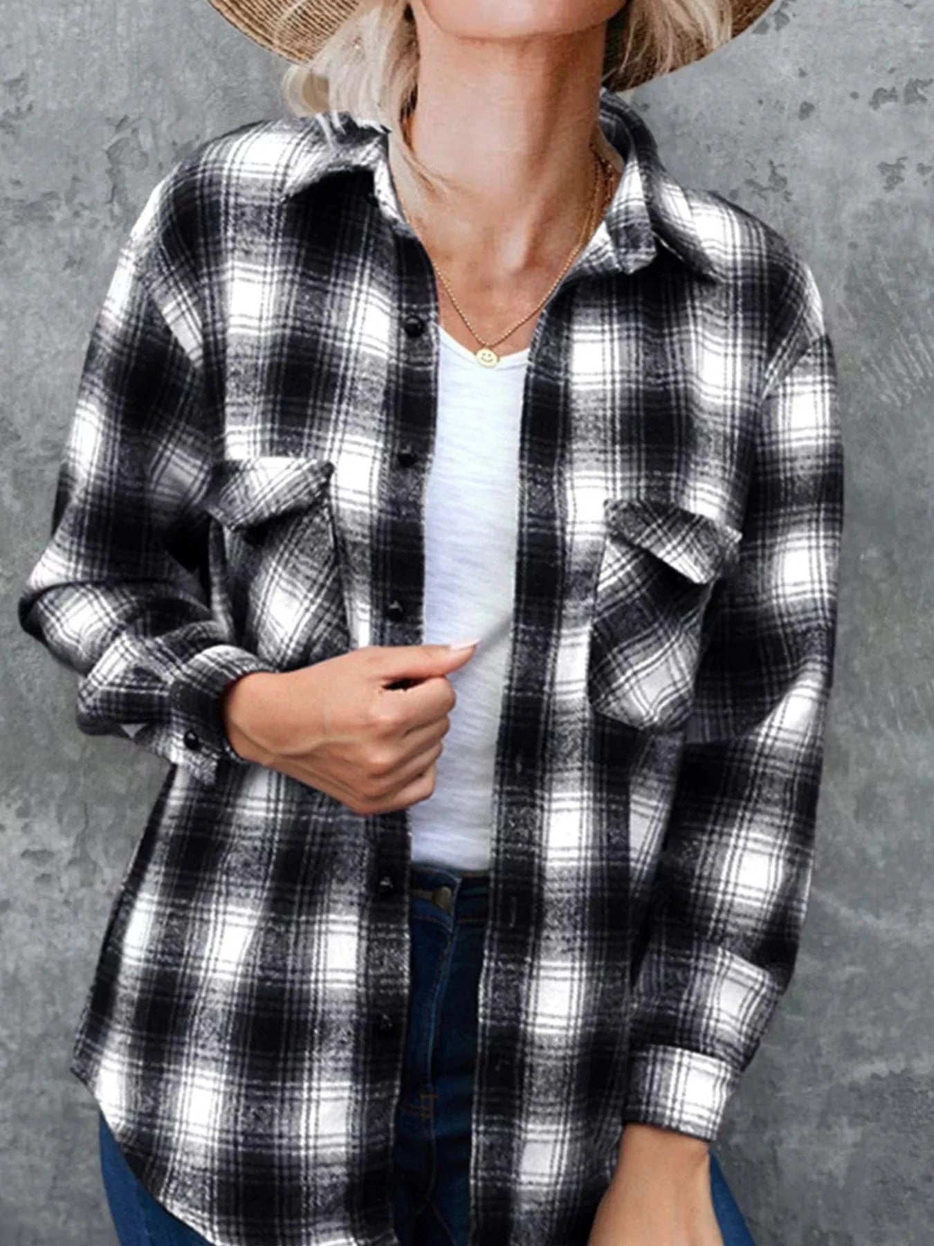 Full Size Plaid Button - Up Long Sleeve Shirt Plus Size - ShalayeFashion