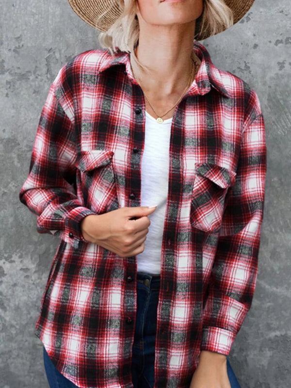 Full Size Plaid Button - Up Long Sleeve Shirt Plus Size - ShalayeFashion