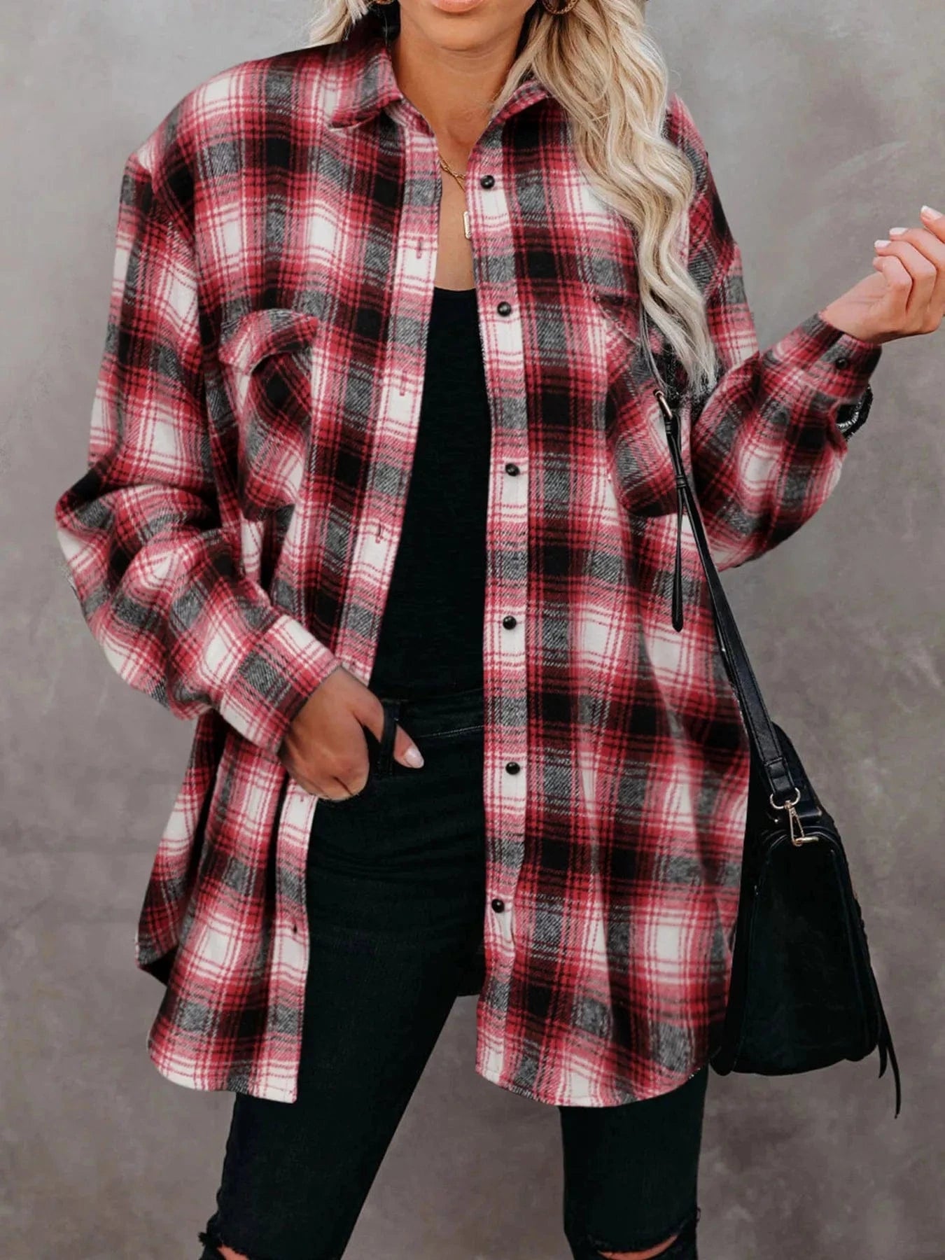 Full Size Plaid Button - Up Long Sleeve Shirt Plus Size - ShalayeFashion