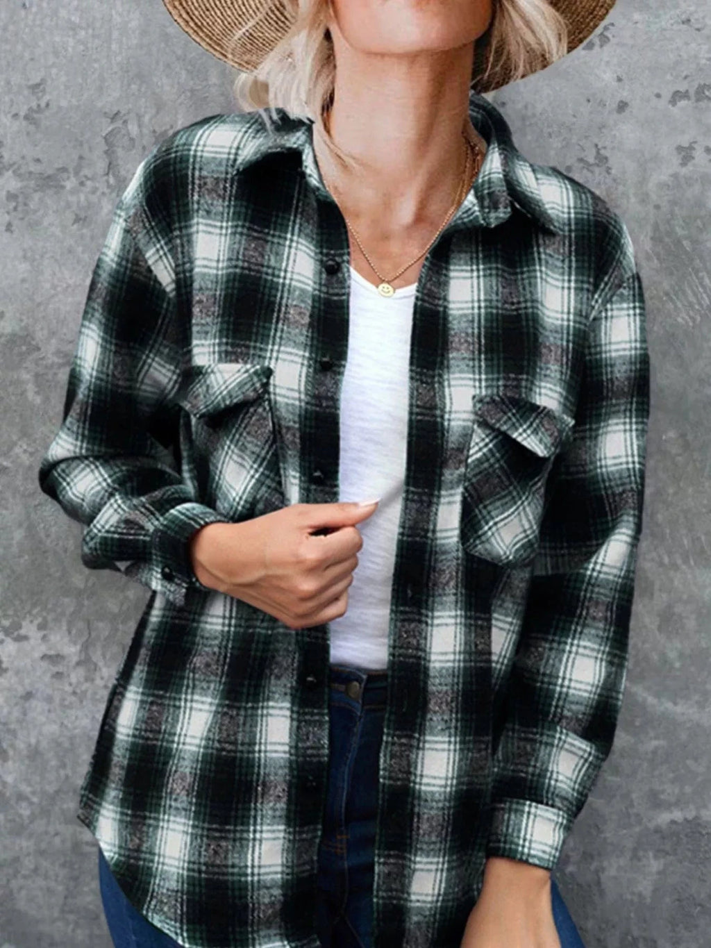 Full Size Plaid Button - Up Long Sleeve Shirt Plus Size - ShalayeFashion