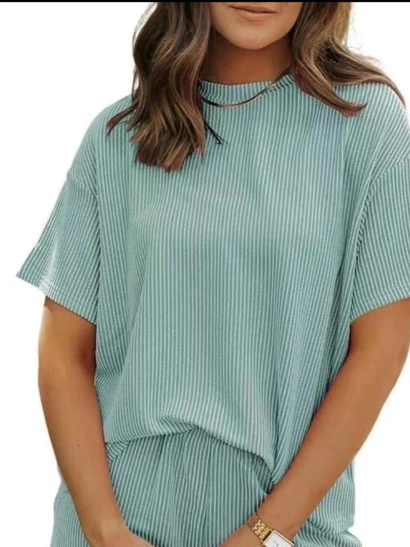Full Size Ribbed Short Sleeve Top and Shorts Two - Piece Set Plus Size - ShalayeFashion