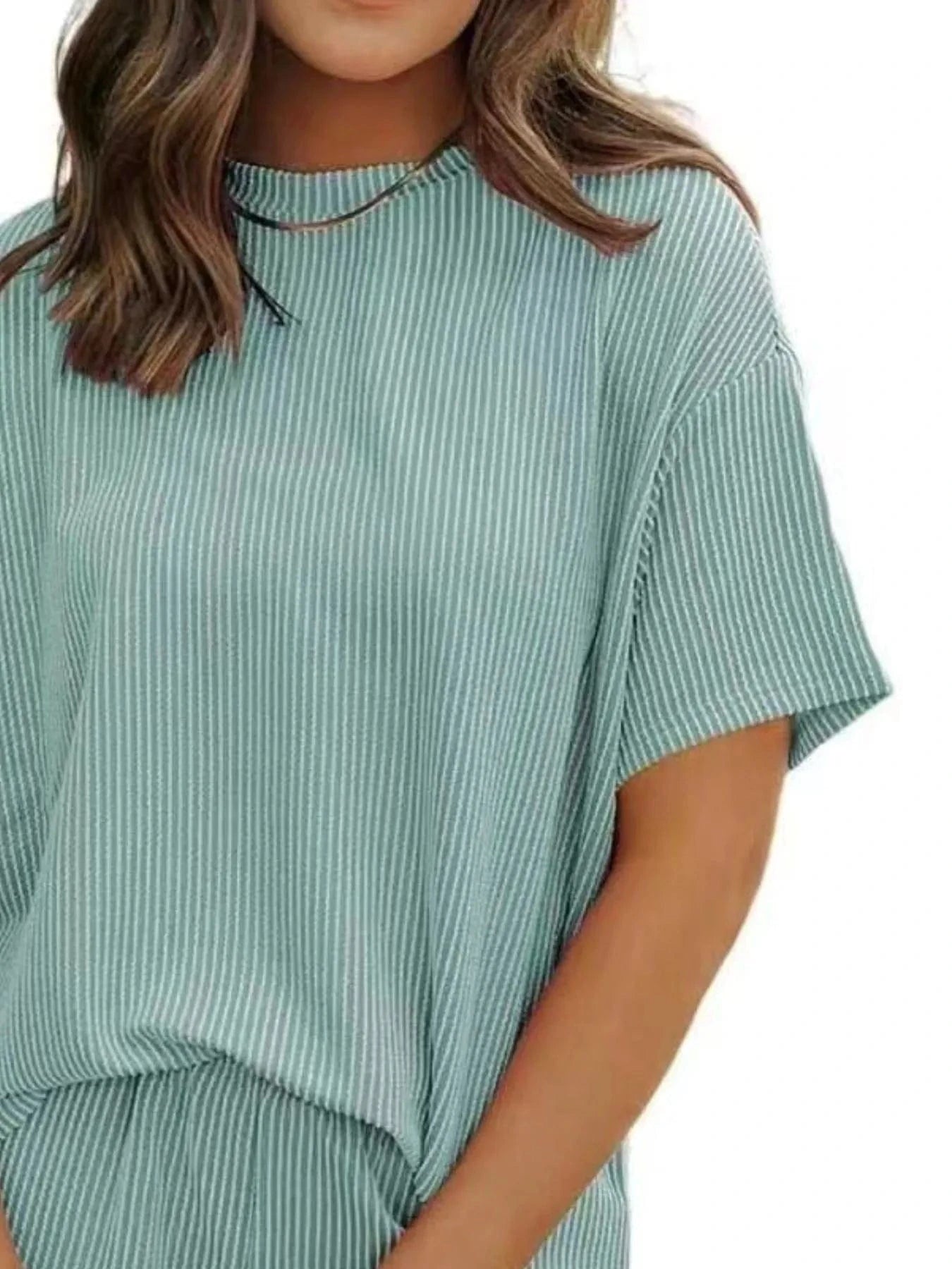 Full Size Ribbed Short Sleeve Top and Shorts Two - Piece Set Plus Size - ShalayeFashion