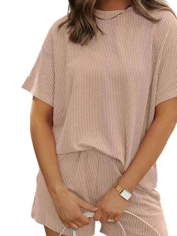 Full Size Ribbed Short Sleeve Top and Shorts Two - Piece Set Plus Size - ShalayeFashion