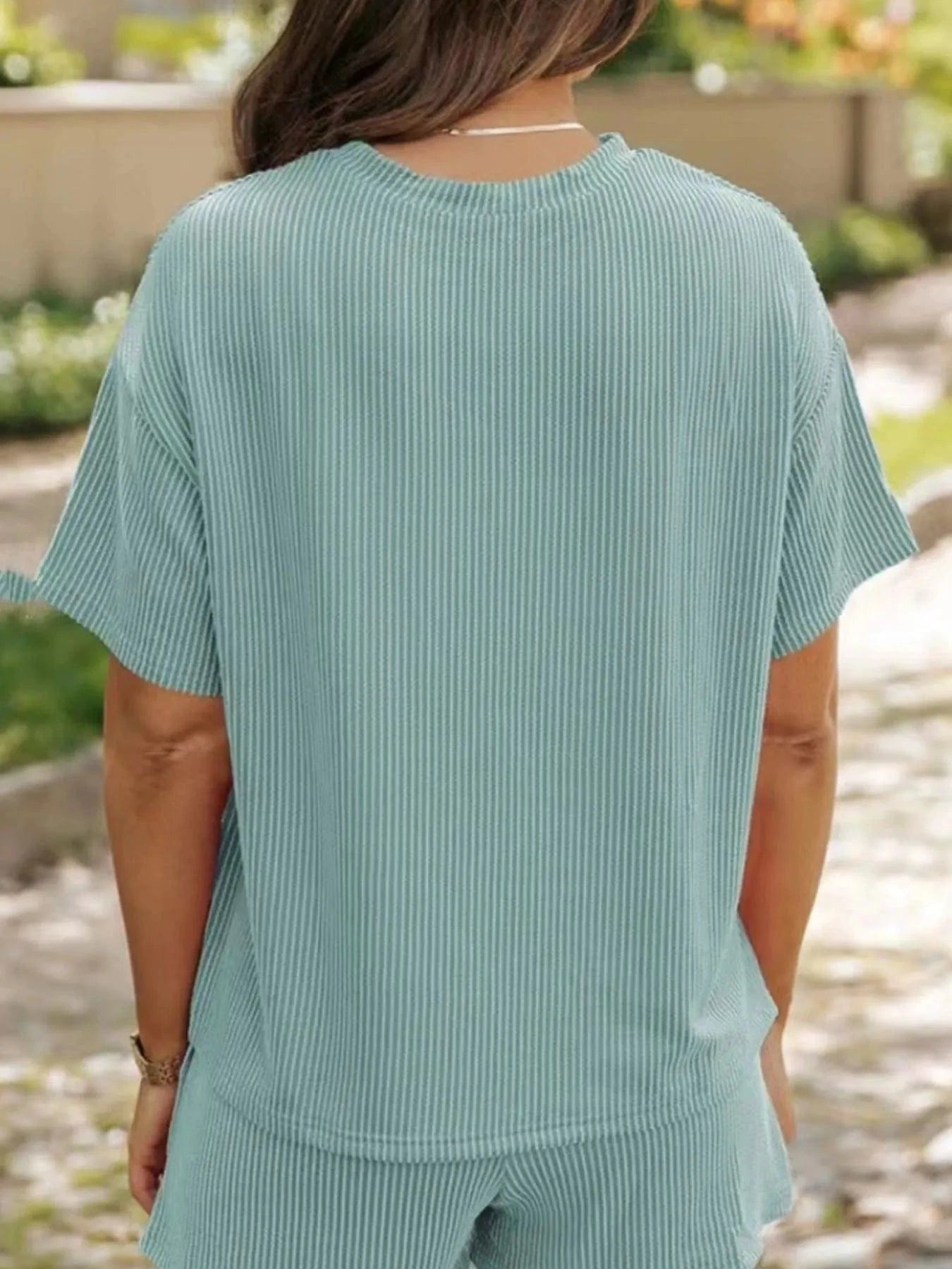 Full Size Ribbed Short Sleeve Top and Shorts Two - Piece Set Plus Size - ShalayeFashion
