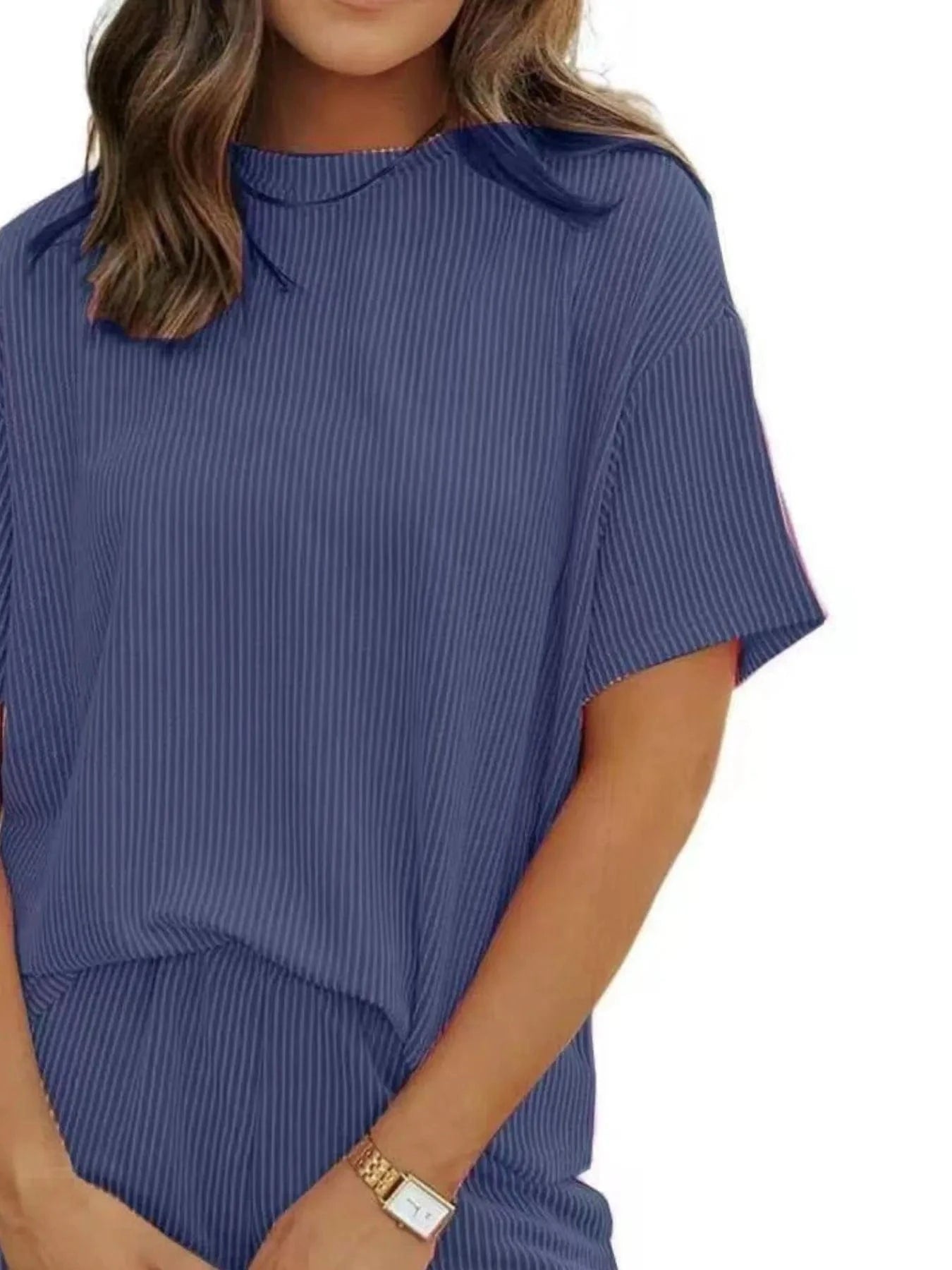 Full Size Ribbed Short Sleeve Top and Shorts Two - Piece Set Plus Size - ShalayeFashion