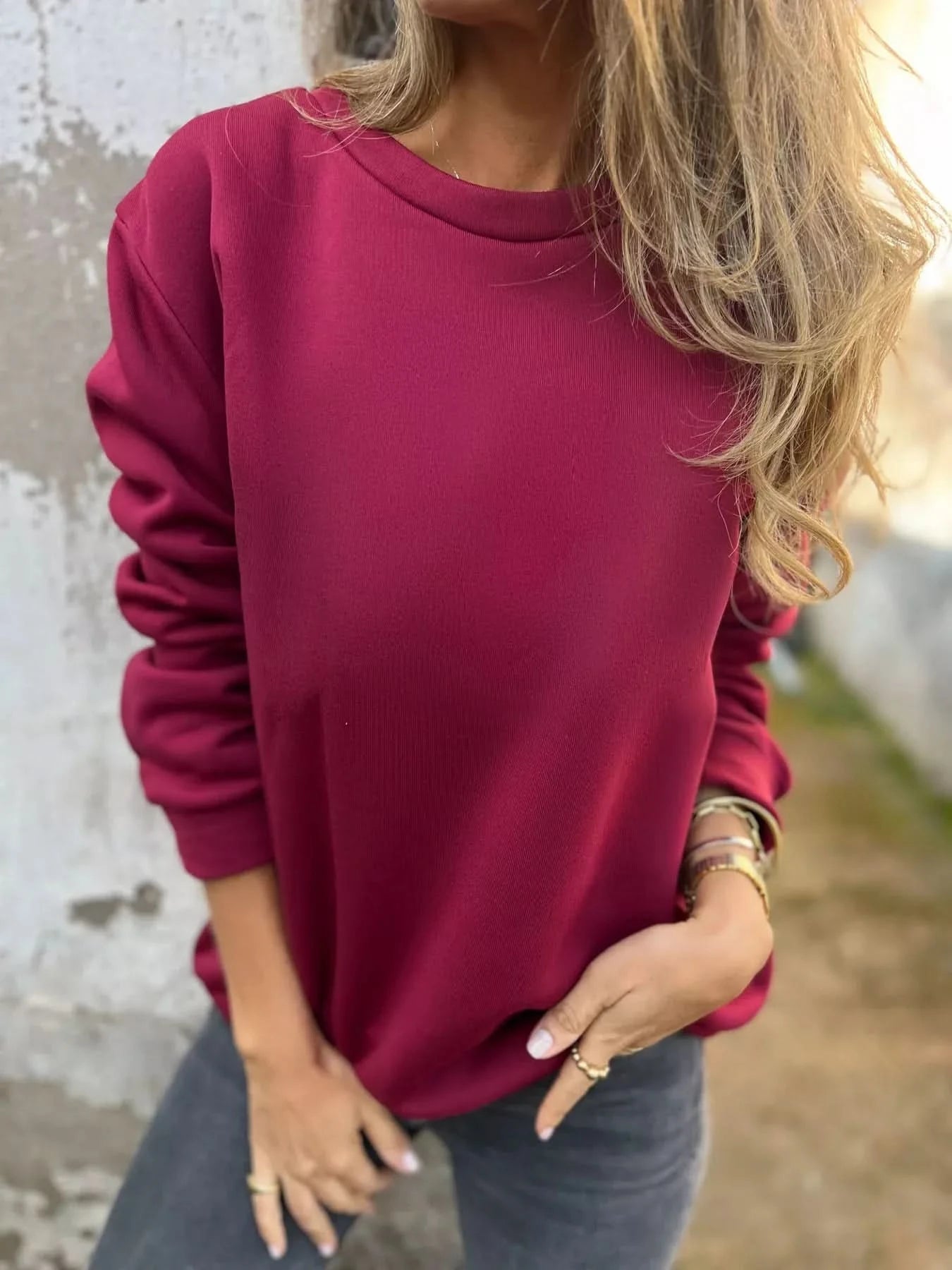 Full Size Round Neck Long Sleeve Sweatshirt Plus Size - ShalayeFashion