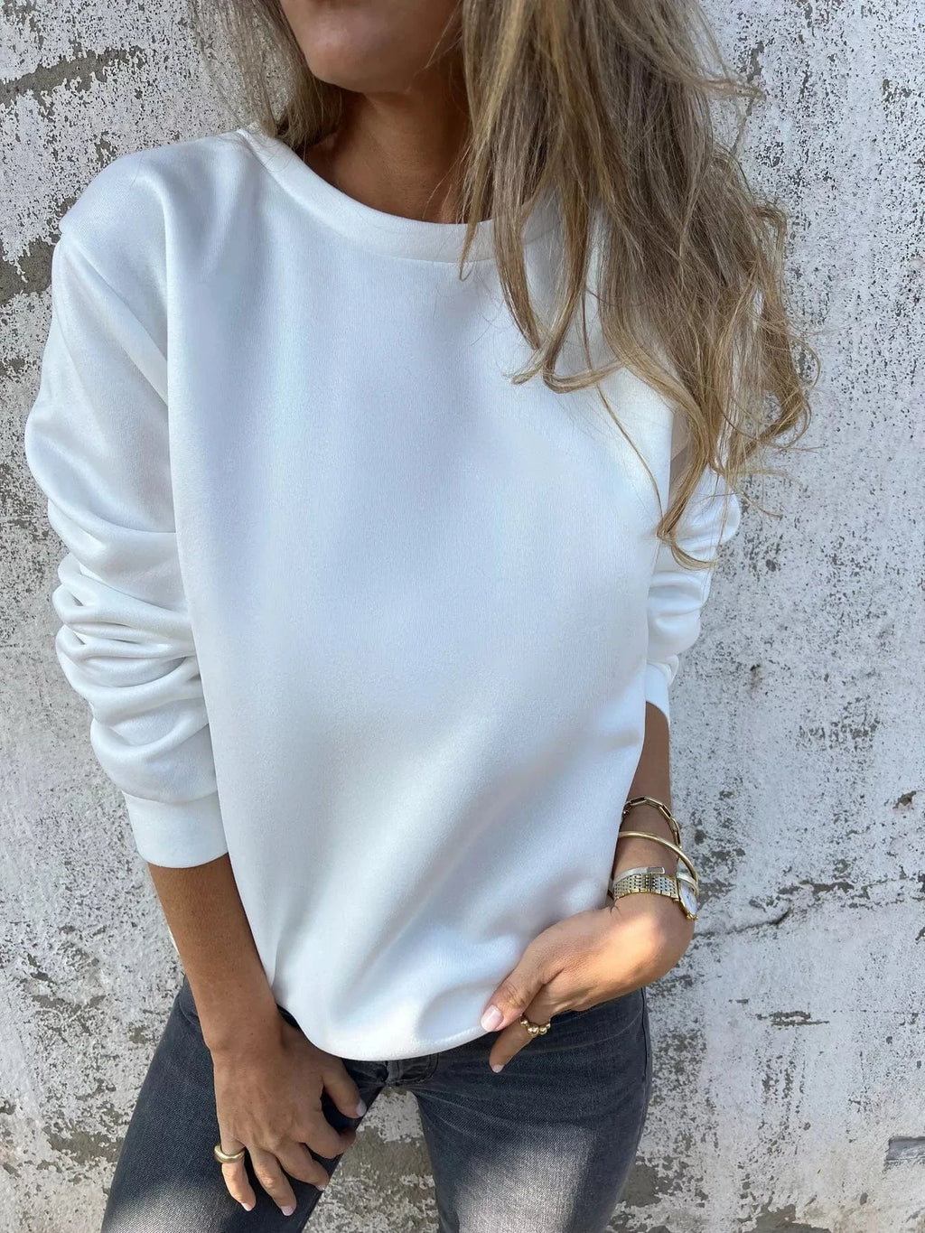 Full Size Round Neck Long Sleeve Sweatshirt Plus Size - ShalayeFashion