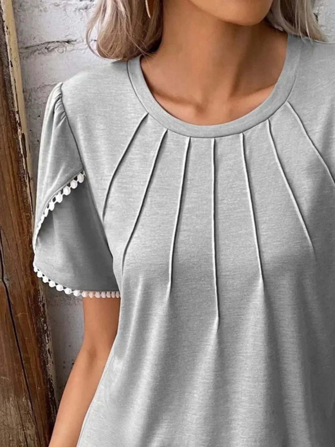 Full Size Round Neck Petal Sleeve Blouse Plus Size - ShalayeFashion