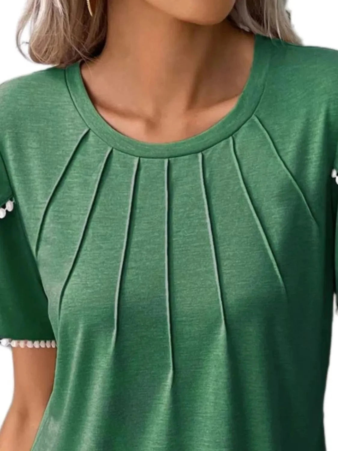 Full Size Round Neck Petal Sleeve Blouse Plus Size - ShalayeFashion