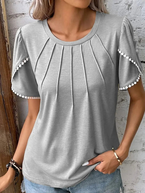 Full Size Round Neck Petal Sleeve Blouse Plus Size - ShalayeFashion