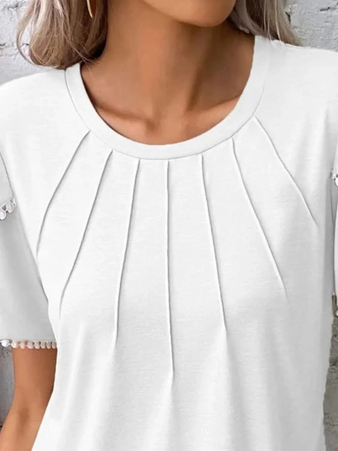 Full Size Round Neck Petal Sleeve Blouse Plus Size - ShalayeFashion