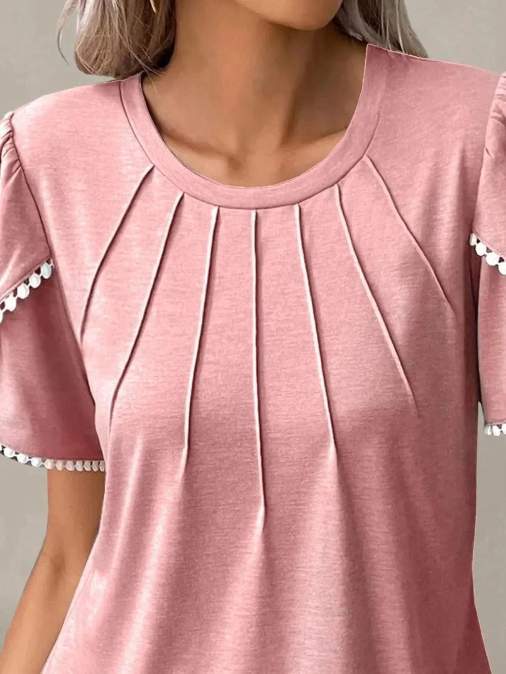 Full Size Round Neck Petal Sleeve Blouse Plus Size - ShalayeFashion