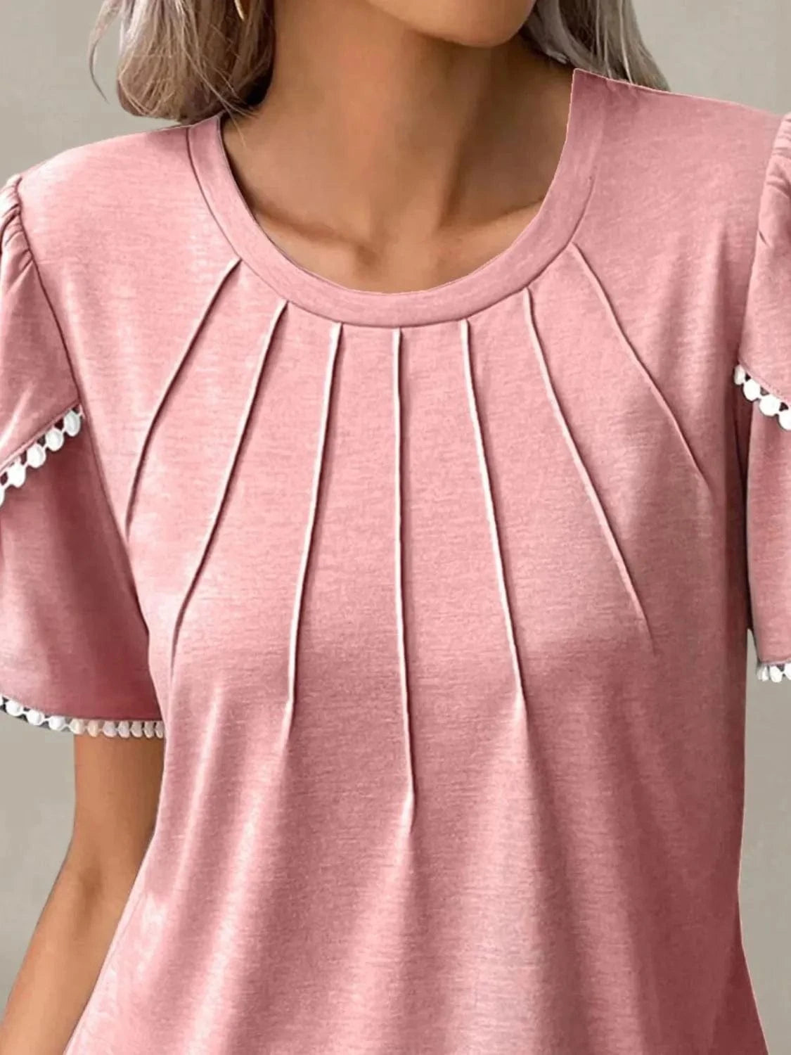Full Size Round Neck Petal Sleeve Blouse Plus Size - ShalayeFashion