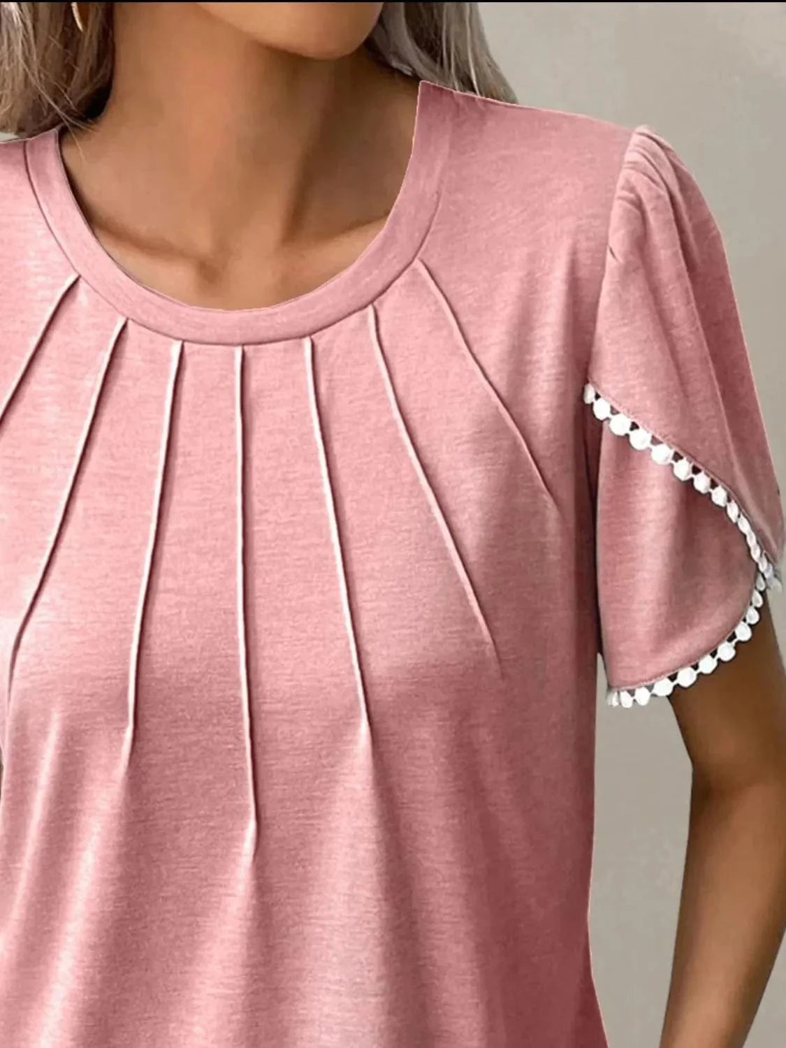 Full Size Round Neck Petal Sleeve Blouse Plus Size - ShalayeFashion