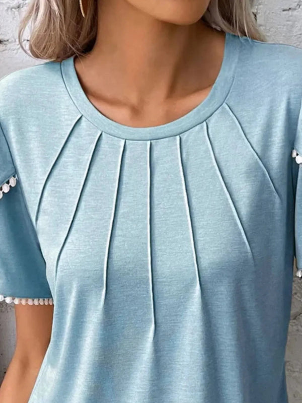 Full Size Round Neck Petal Sleeve Blouse Plus Size - ShalayeFashion