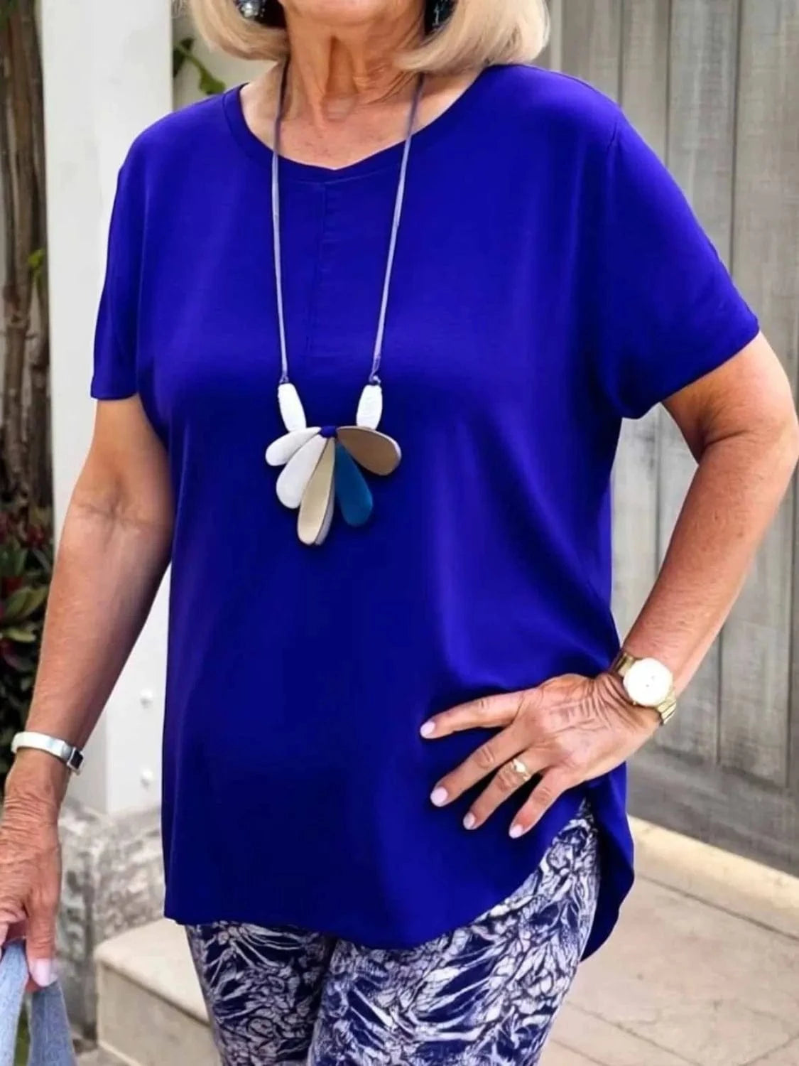 Full Size Round Neck Short Sleeve Top and Pants Set Plus Size - ShalayeFashion