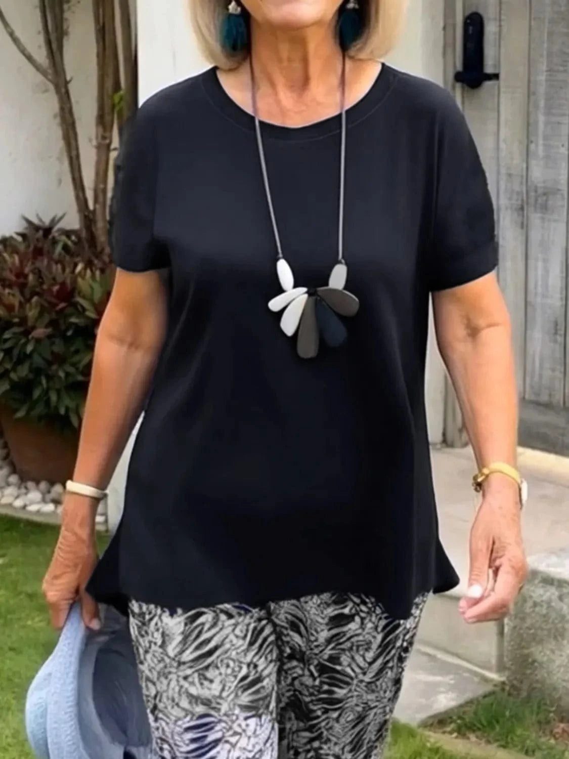 Full Size Round Neck Short Sleeve Top and Pants Set Plus Size - ShalayeFashion
