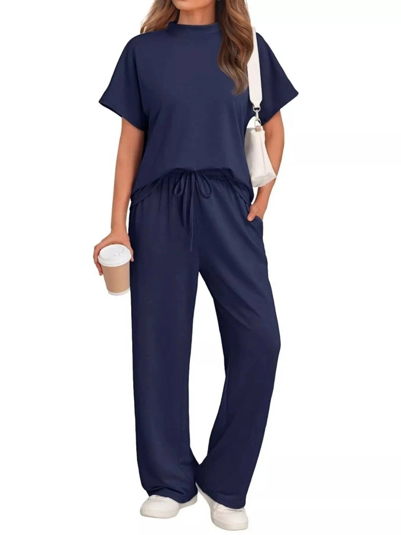 Full Size Round Neck Short Sleeve Top and Pants Set Plus Size - ShalayeFashion