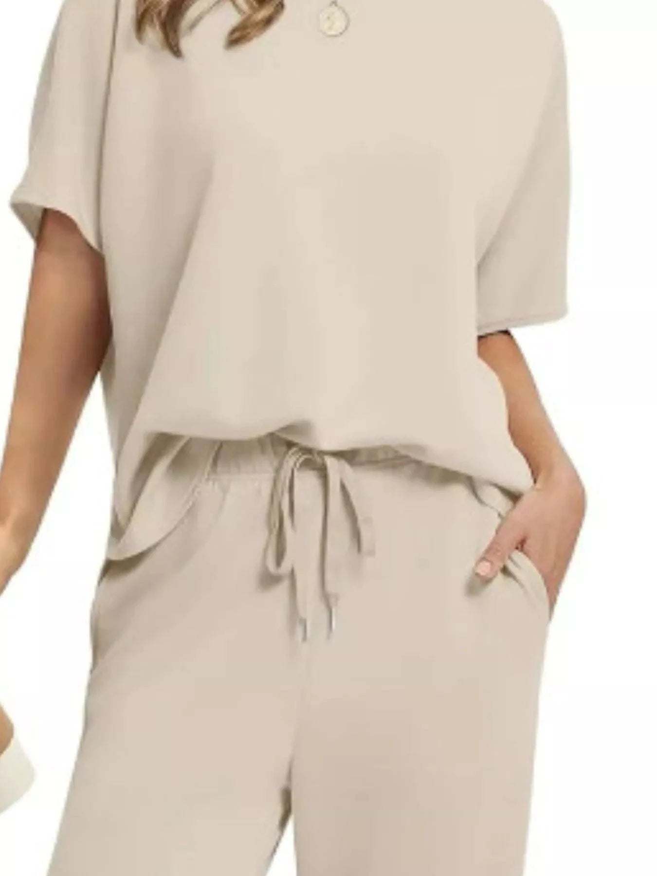 Full Size Round Neck Short Sleeve Top and Pants Set Plus Size - ShalayeFashion