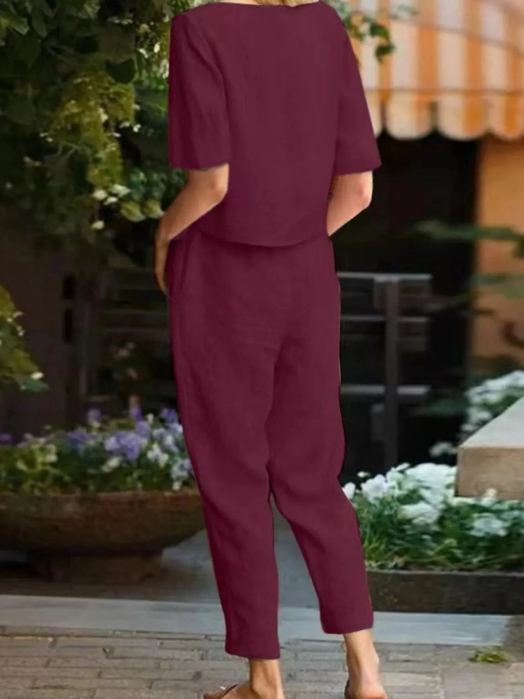 Full Size Round Neck Short Sleeve Top and Pants Set Plus Size - ShalayeFashion
