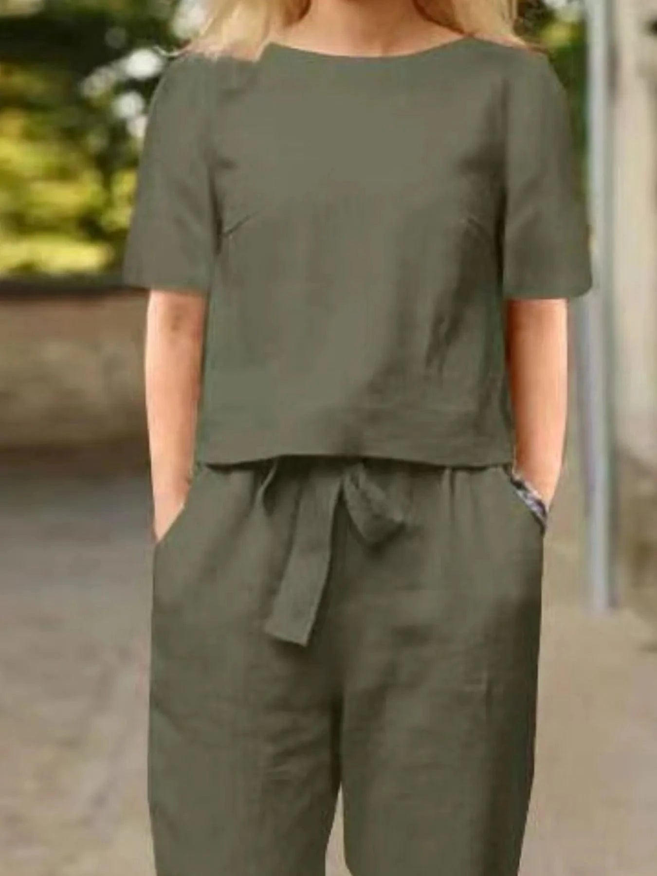 Full Size Round Neck Short Sleeve Top and Pants Set Plus Size - ShalayeFashion