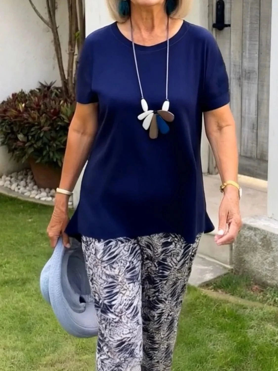 Full Size Round Neck Short Sleeve Top and Pants Set Plus Size - ShalayeFashion