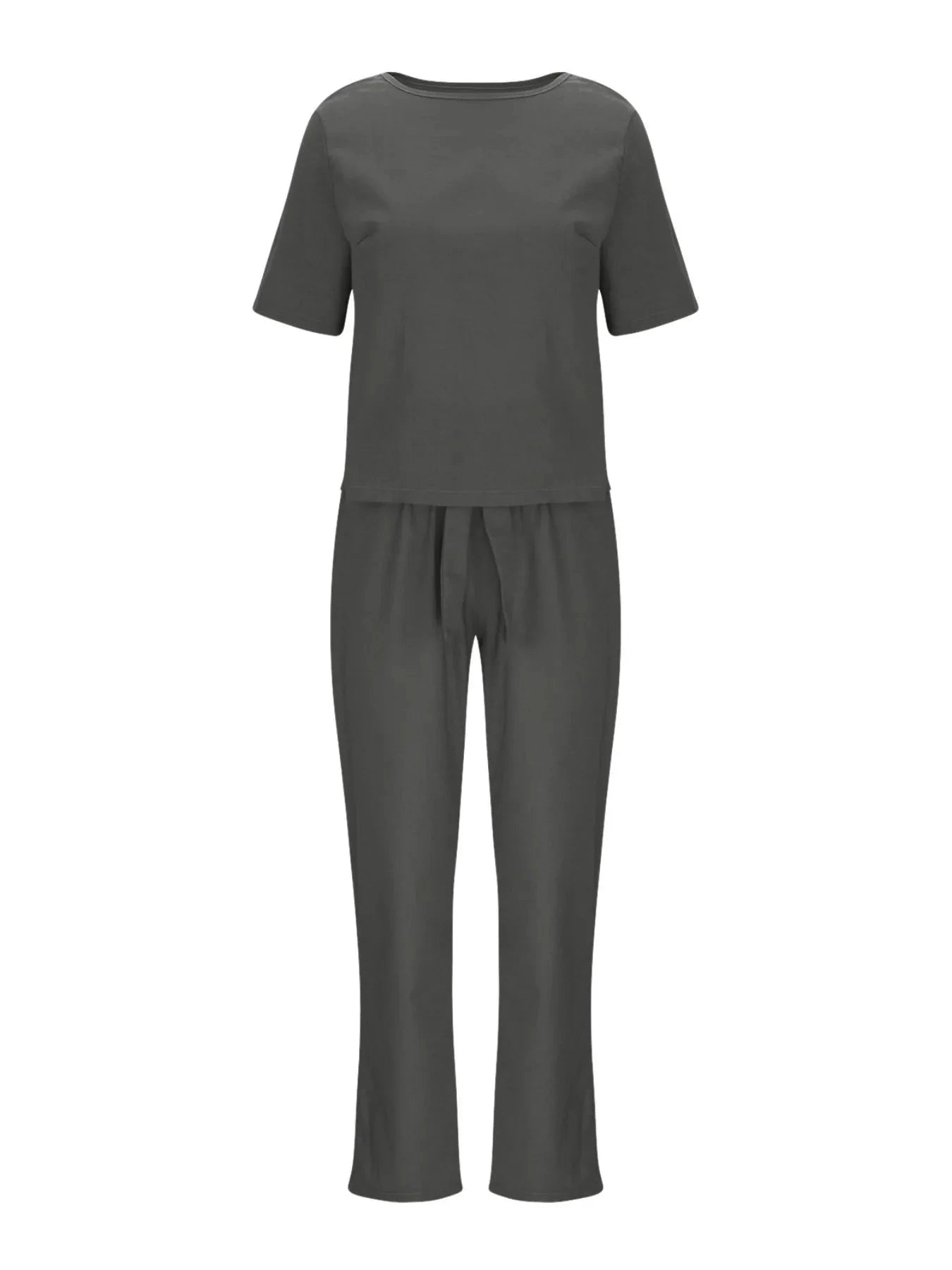 Full Size Round Neck Short Sleeve Top and Pants Set Plus Size - ShalayeFashion