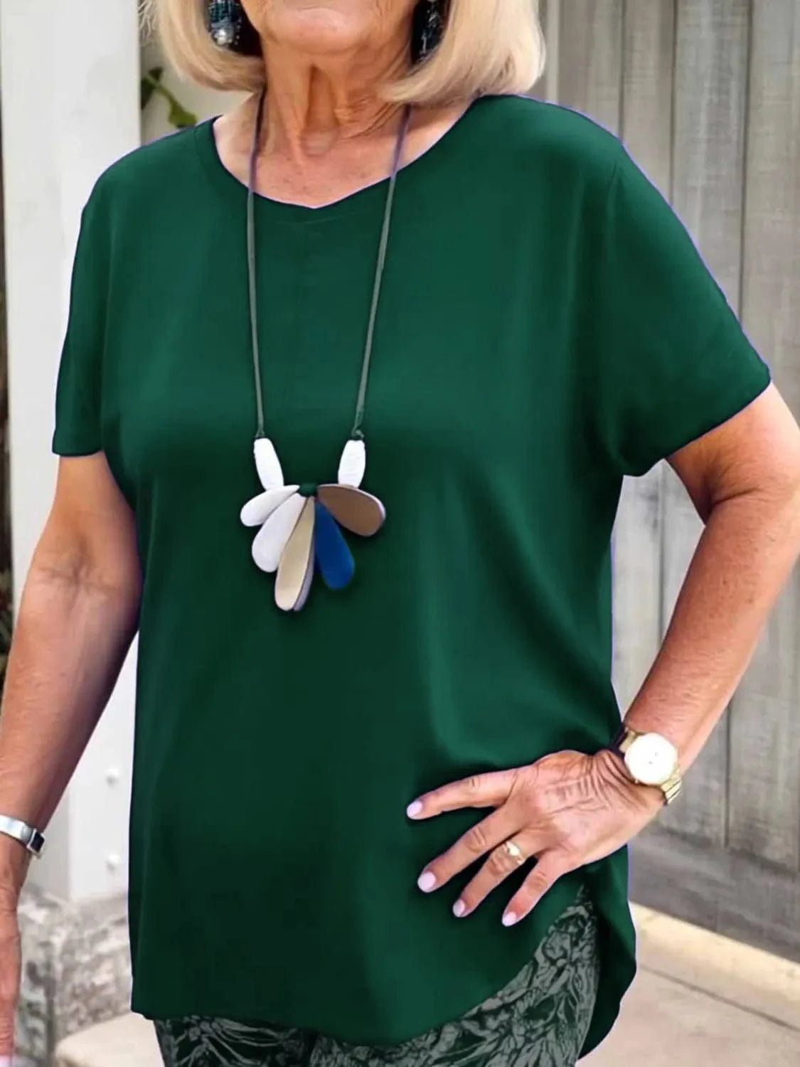 Full Size Round Neck Short Sleeve Top and Pants Set Plus Size - ShalayeFashion