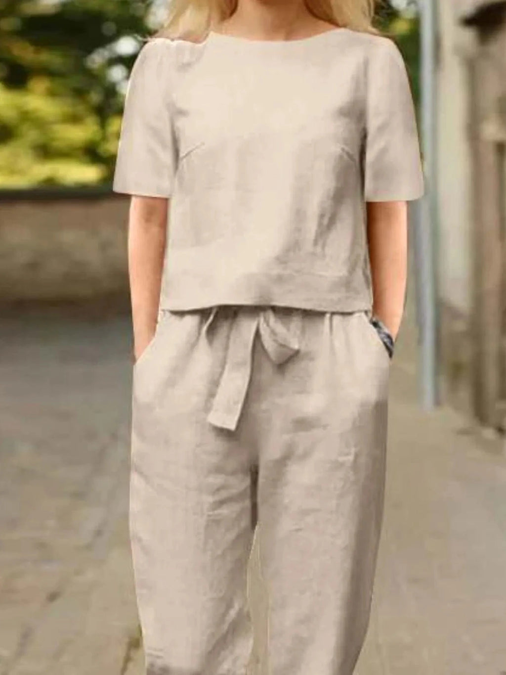 Full Size Round Neck Short Sleeve Top and Pants Set Plus Size - ShalayeFashion