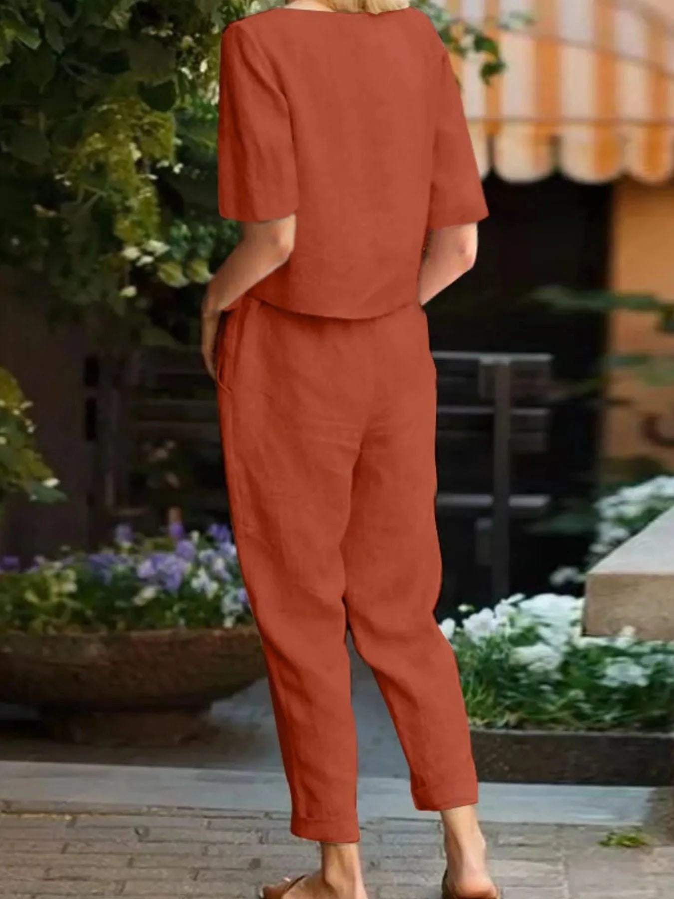 Full Size Round Neck Short Sleeve Top and Pants Set Plus Size - ShalayeFashion