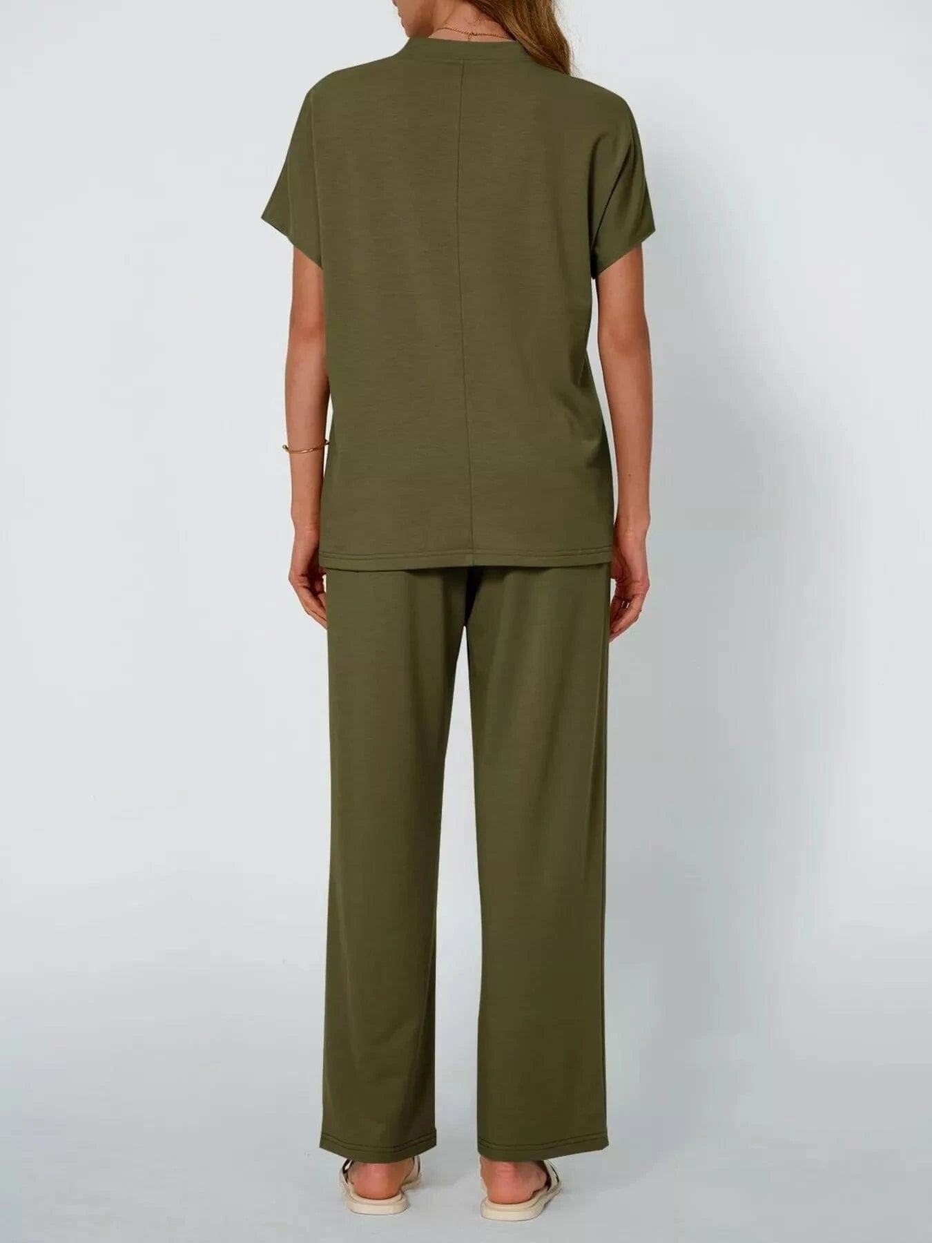 Full Size Round Neck Short Sleeve Top and Pants Set Plus Size - ShalayeFashion