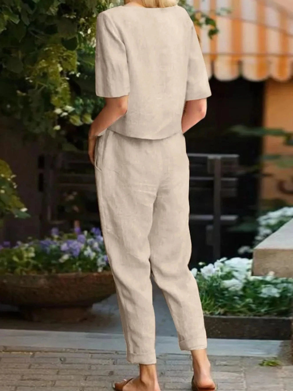 Full Size Round Neck Short Sleeve Top and Pants Set Plus Size - ShalayeFashion