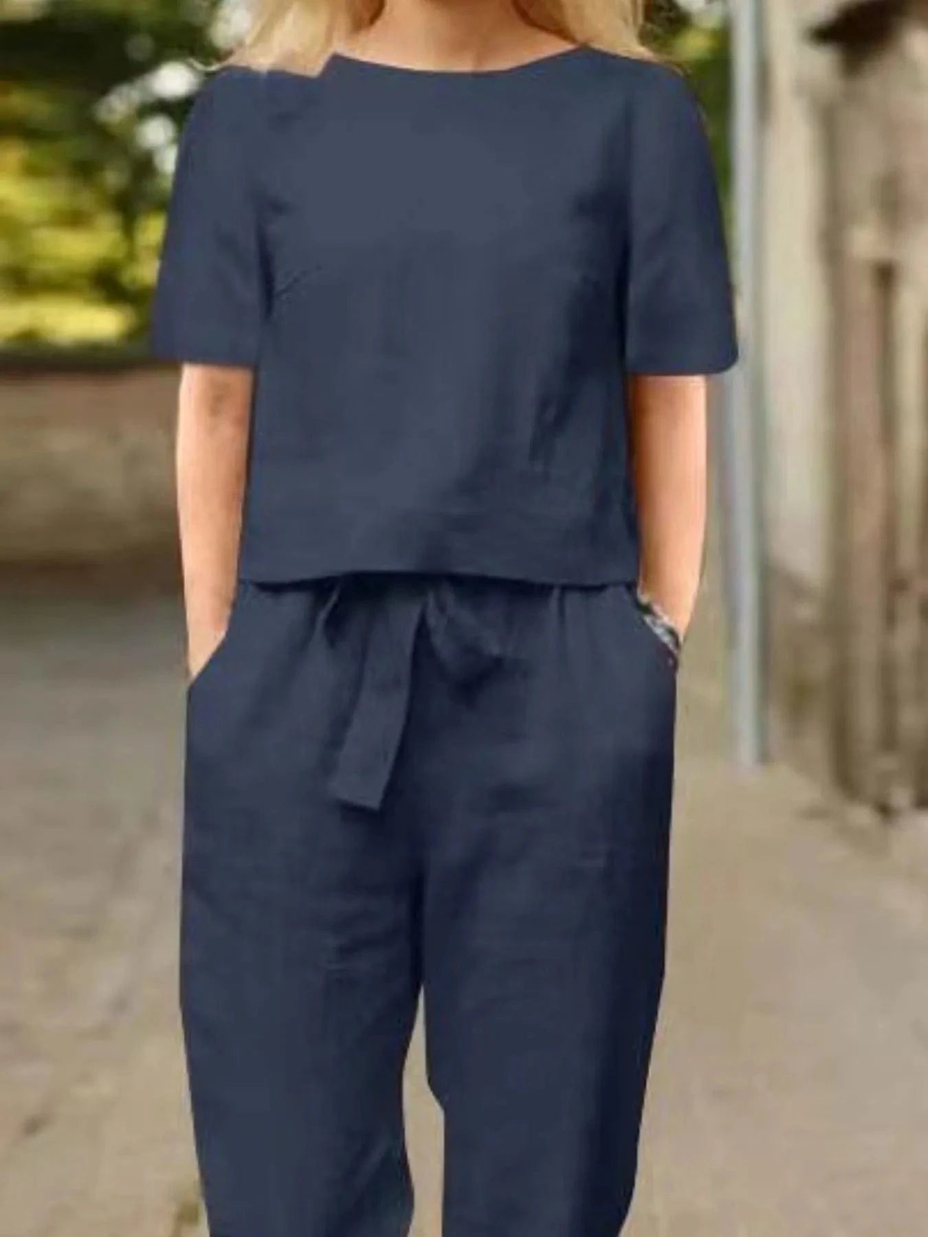Full Size Round Neck Short Sleeve Top and Pants Set Plus Size - ShalayeFashion
