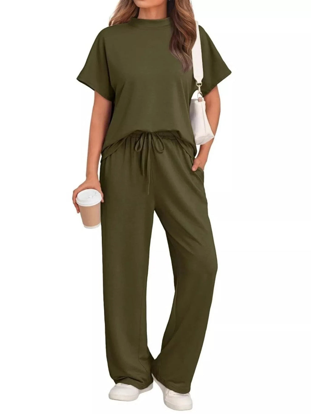 Full Size Round Neck Short Sleeve Top and Pants Set Plus Size - ShalayeFashion