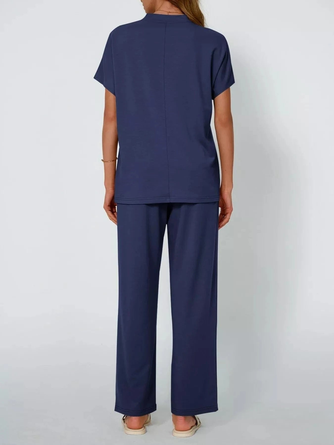 Full Size Round Neck Short Sleeve Top and Pants Set Plus Size - ShalayeFashion