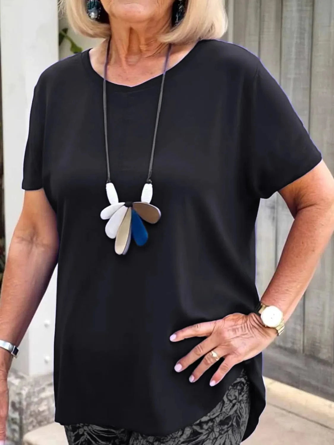Full Size Round Neck Short Sleeve Top and Pants Set Plus Size - ShalayeFashion