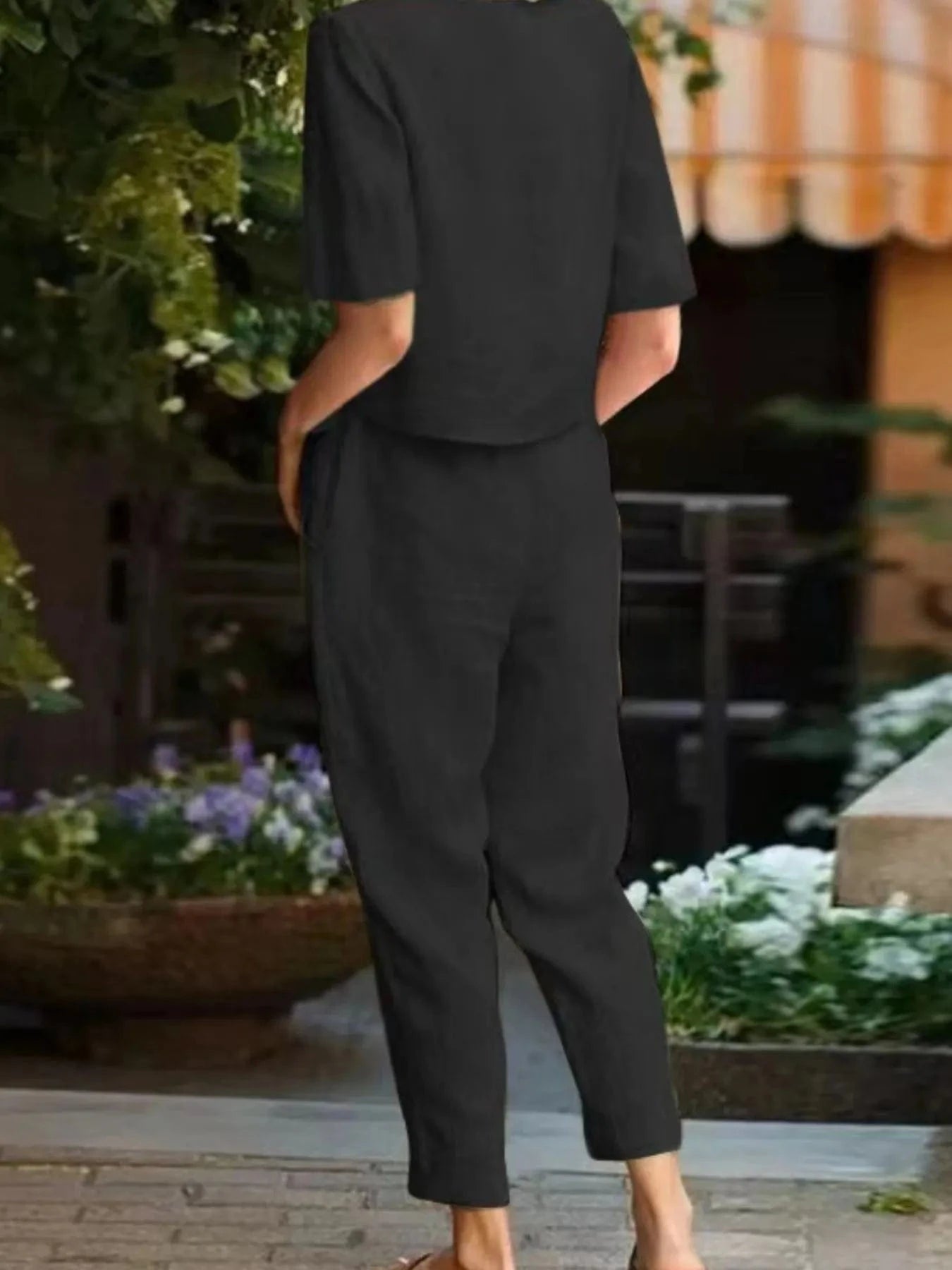 Full Size Round Neck Short Sleeve Top and Pants Set Plus Size - ShalayeFashion