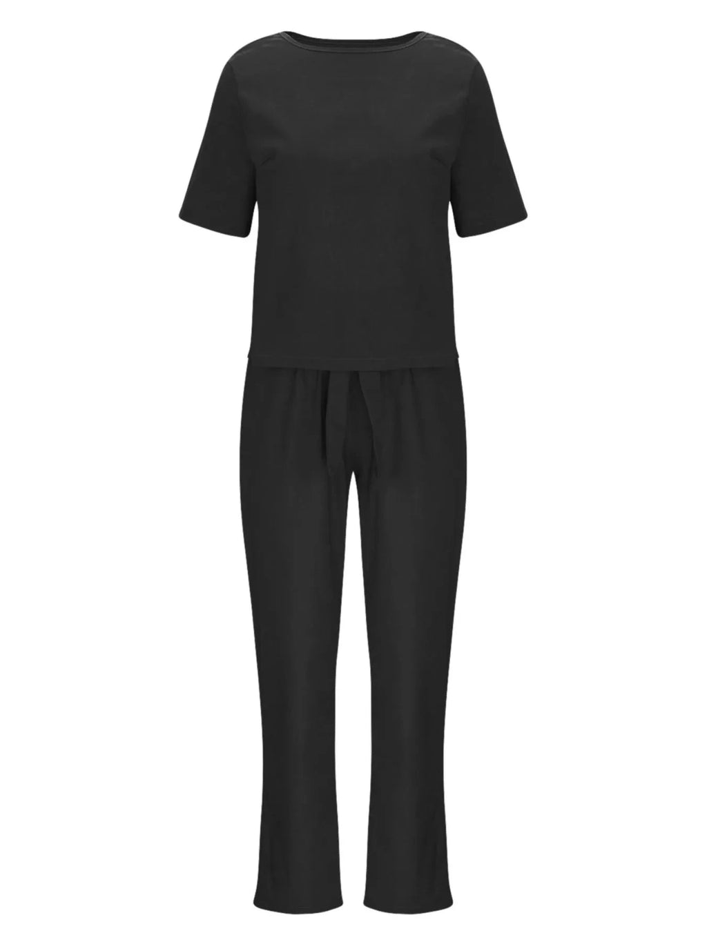 Full Size Round Neck Short Sleeve Top and Pants Set Plus Size - ShalayeFashion