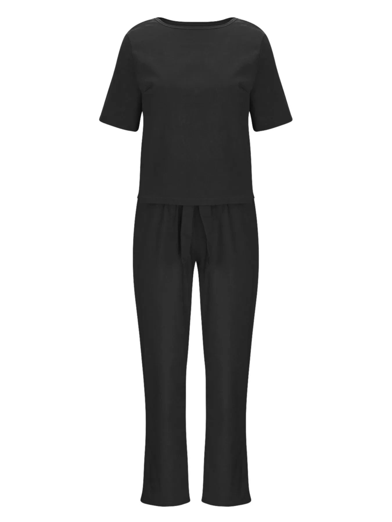 Full Size Round Neck Short Sleeve Top and Pants Set Plus Size - ShalayeFashion