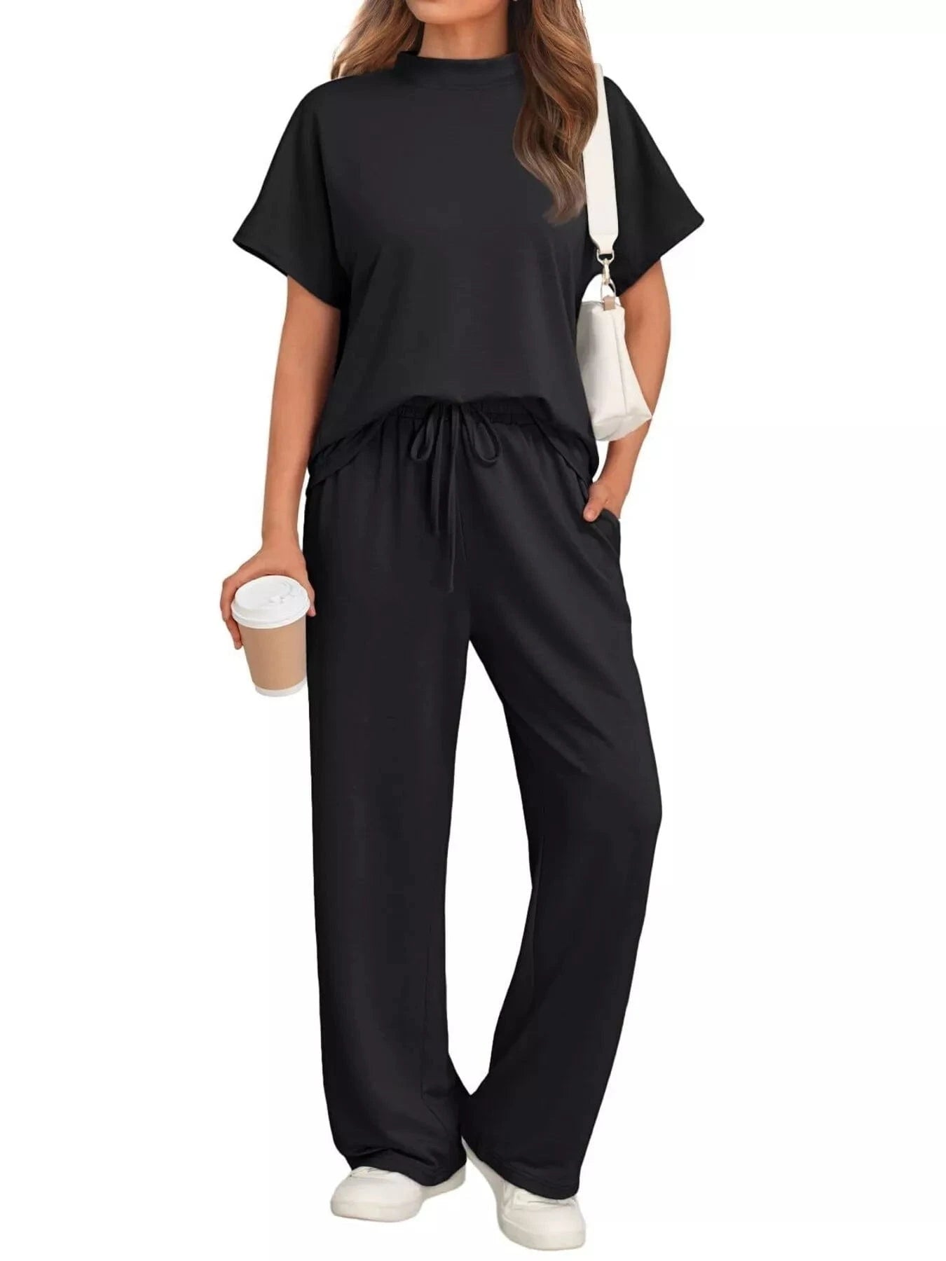 Full Size Round Neck Short Sleeve Top and Pants Set Plus Size - ShalayeFashion