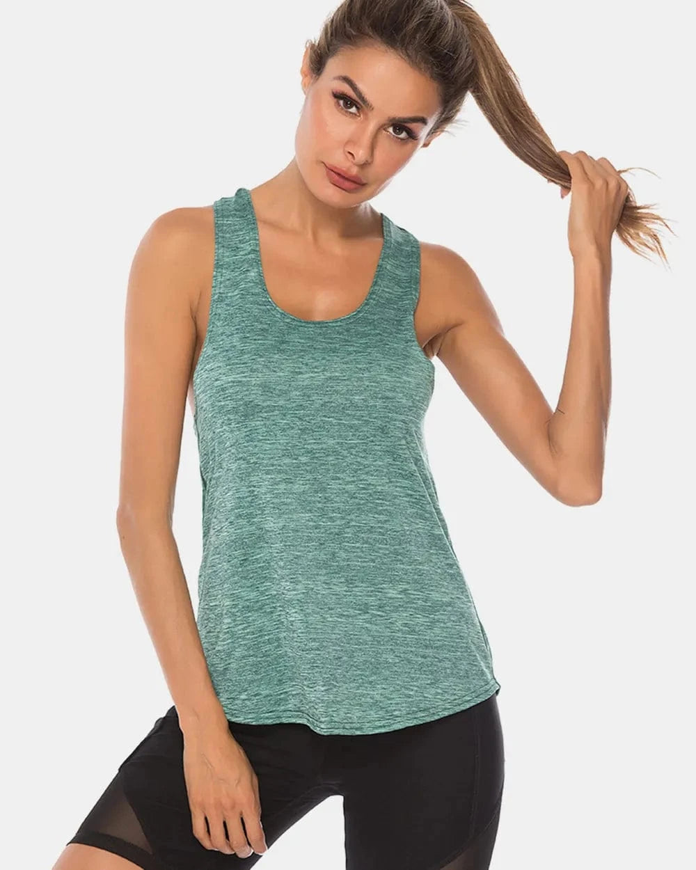 Full Size Scoop Neck Wide Strap Active Tank - ShalayeFashion