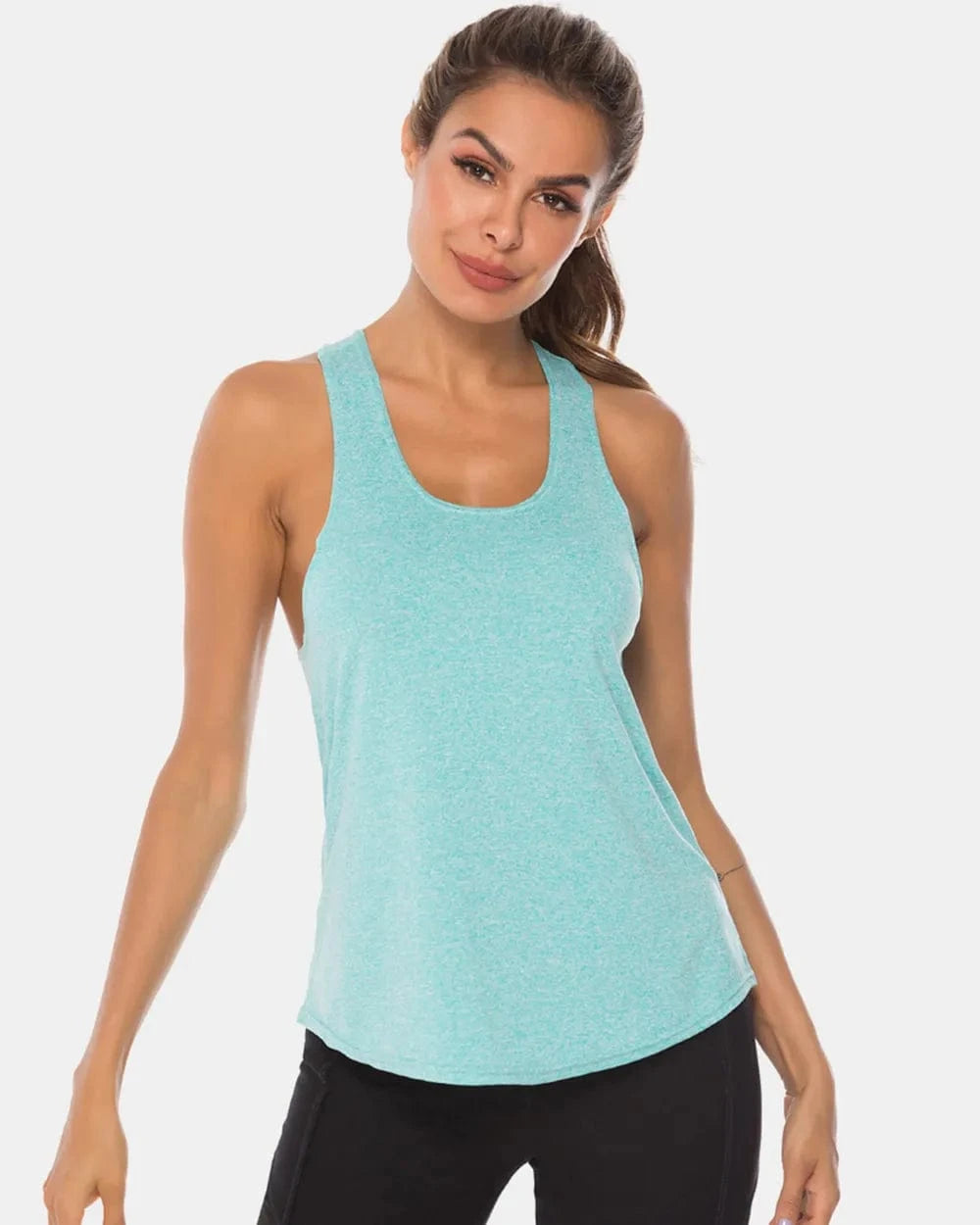 Full Size Scoop Neck Wide Strap Active Tank - ShalayeFashion