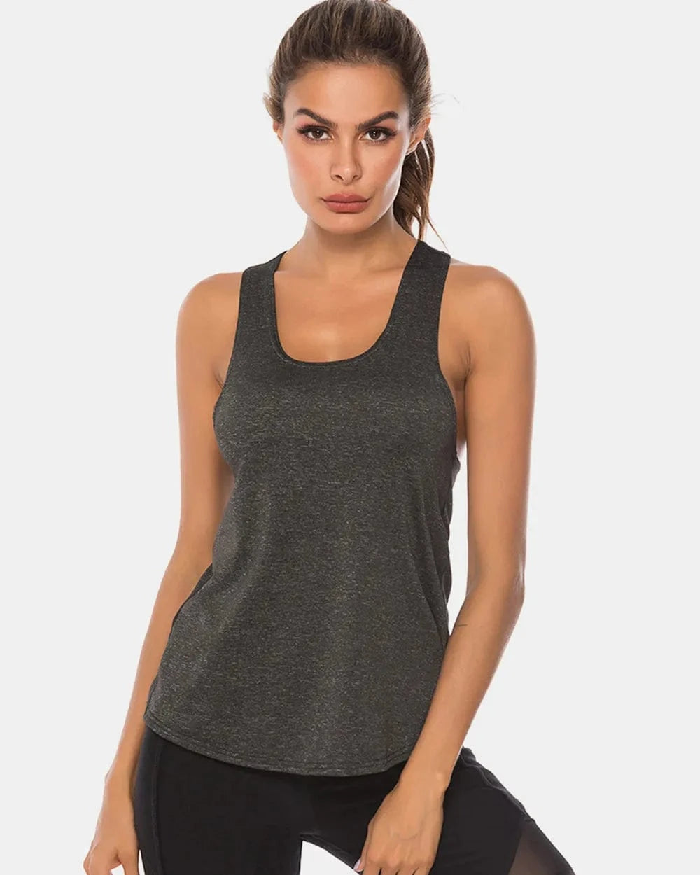 Full Size Scoop Neck Wide Strap Active Tank - ShalayeFashion
