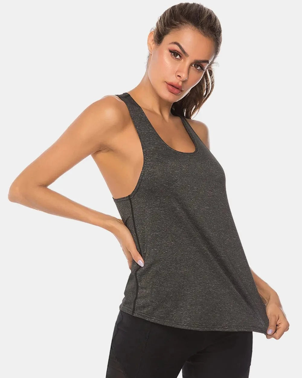 Full Size Scoop Neck Wide Strap Active Tank - ShalayeFashion