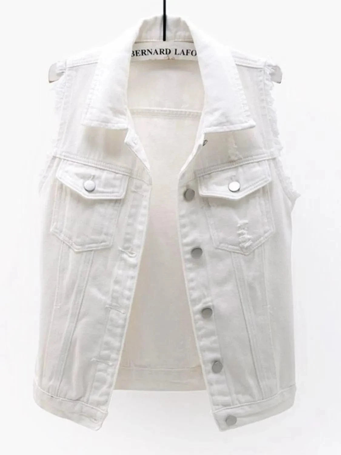 Full Size Sleeveless Frayed Denim Vest Jacket Plus Size - ShalayeFashion