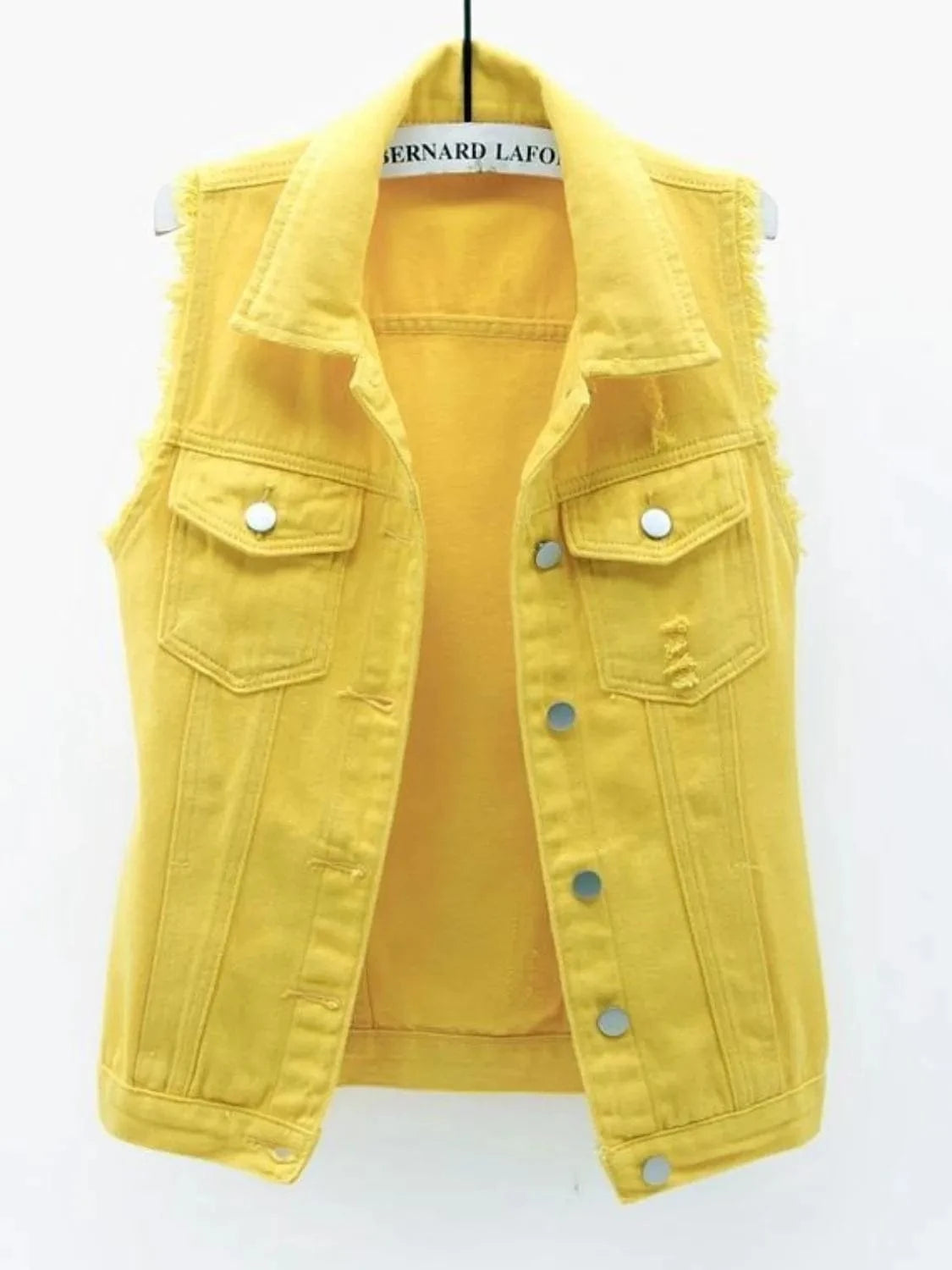 Full Size Sleeveless Frayed Denim Vest Jacket Plus Size - ShalayeFashion